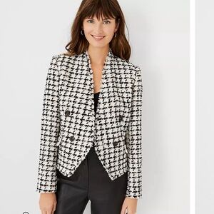 Anne Klein Fringe Tweed Double Breasted Jacket Size 4